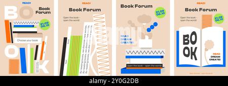 4 Abstract Posters for the Book Forum. The abstract, minimalist design will be a great addition to your project. Stock Vector