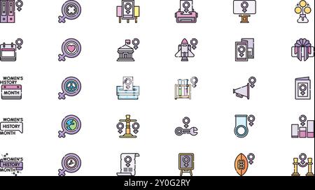 Womens history month icon pack High-Quality Vector Icons Collection with Editable Stroke. Ideal for Professional and Creative Projects. Stock Vector
