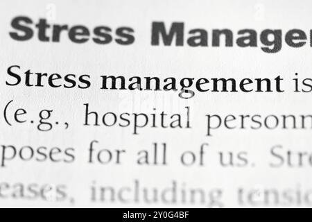 Closeup of Psychology Textbook Word "Stress Management" Stock Photo