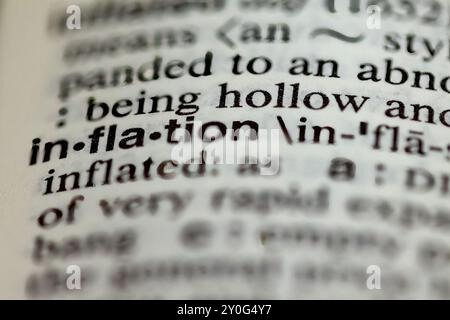 Close-Up of Dictionary Page with the Word "Inflation" – Understanding Economic Inflation and Its Impact Stock Photo