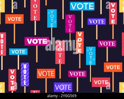 Vote placard seamless pattern. Election signs with the word "vote". Elections, voting process. Design for advertising, brochure, promotional products Stock Vector