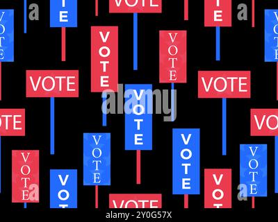 Vote placard seamless pattern. Election signs with the word "vote". Elections, voting process. Design for advertising, brochure, promotional products Stock Vector