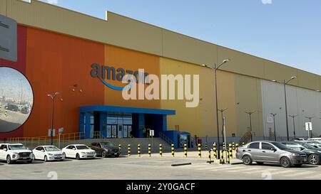 Riyadh, Saudi Arabia, August 5 2024. Amazon warehouse building the most ...