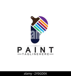 Letter P with brush icon for paint logo concept vector template. Stock Vector