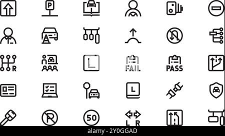Driving school icons High-Quality Vector Icons Collection with Editable Stroke. Ideal for Professional and Creative Projects. Stock Vector