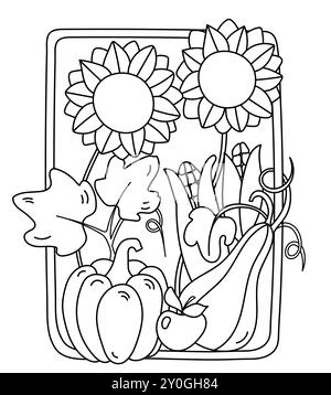 Coloring Page For Adults And Children Features Autumn Pumpkins And Sunflowers Stock Vector