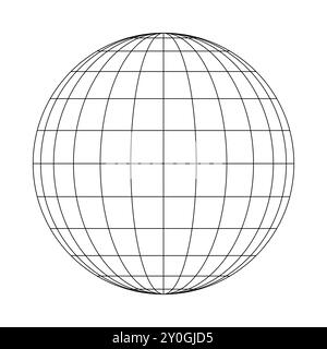Spherical grid depicting Earth's meridians and parallels in a clean, minimalist design. Stock Vector