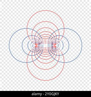 Symmetrical Apollonian circles in red and blue forming an intricate geometric pattern Stock Vector