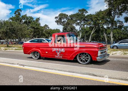 Gulfport, MS - October 07, 2023: Wide angle side view of a 1962 Ford F100 Pickup Truck at a local car show. Stock Photo