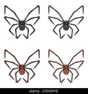 Set of color illustrations with butterfly shaped spider. Isolated vector objects on white background. Stock Vector