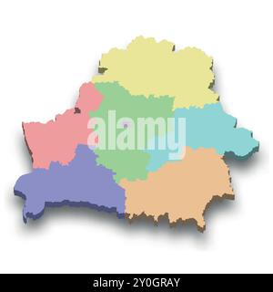 3d isometric colored map of Belarus with borders of regions Stock Vector