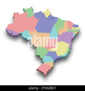 3d isometric colored map of Brazil with borders of regions Stock Vector