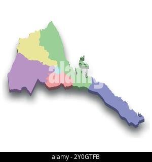 3d isometric colored map of Eritrea with borders of regions Stock Vector