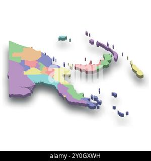 Papua New Guinea 3d isometric map with borders regions Stock Vector ...