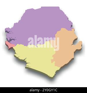 3d isometric colored map of Sierra Leone with borders of regions Stock Vector
