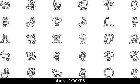 Mythical Creatures Icons collection is a vector illustration with ...