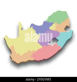 3d isometric colored map of South Africa with borders of regions Stock Vector