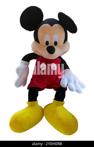 Large Mickey Mouse plush soft toy isolated on white background - Disney Parks authentic original Stock Photo
