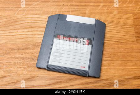 Gothenburg, Sweden - February 22 2020: Zip100 disk made by Fujifilm. Capacity 100MB. Stock Photo