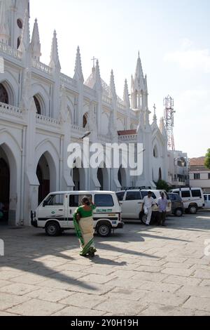 Side view of St Thomas Cathedral, Basilica, Chennai, Tamil Nadu, India.  San Thome Church, officially known as St Thomas Cathedral Basilica and Nation Stock Photo