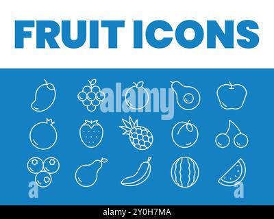 Fruit icons set. Fruit icons vector. line fruit icon. set of outline fruit icons Stock Vector
