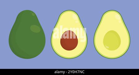 Avocado, half sliced vector illustration. Avocado fruit set vector icon. avocado half cut Stock Vector
