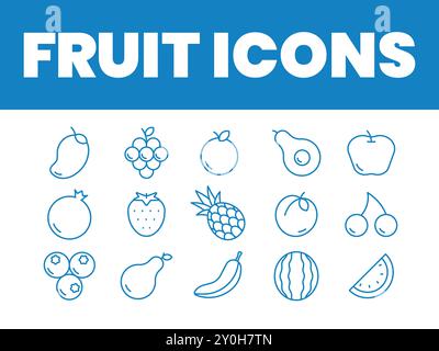 Fruit icons set. Fruit icons vector. line fruit icon. set of outline fruit icons Stock Vector