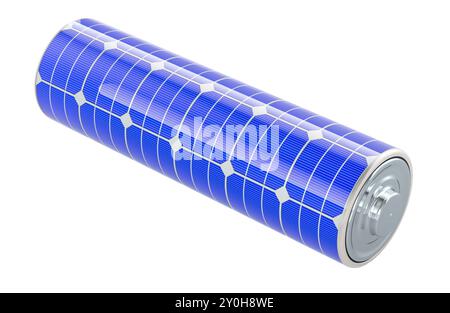 Battery with solar panel, 3D rendering isolated on white background Stock Photo