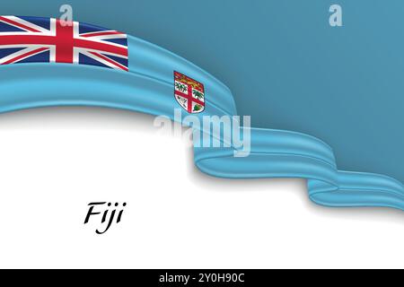 Waving ribbon with flag of Fiji. Template for independence day poster design Stock Vector