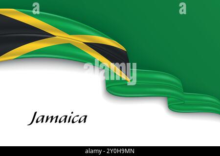 Waving ribbon with flag of Jamaica. Template for independence day poster design Stock Vector