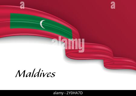 Waving ribbon with flag of Maldives. Template for independence day poster design Stock Vector