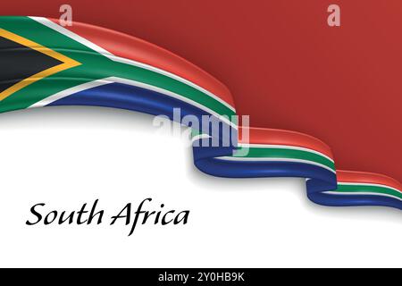 Waving ribbon with flag of South Africa. Template for independence day poster design Stock Vector