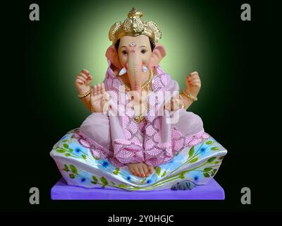 Hindu God Ganesha on Colorful background, Ganesha Idol. Ganesh festival. Stock Photo