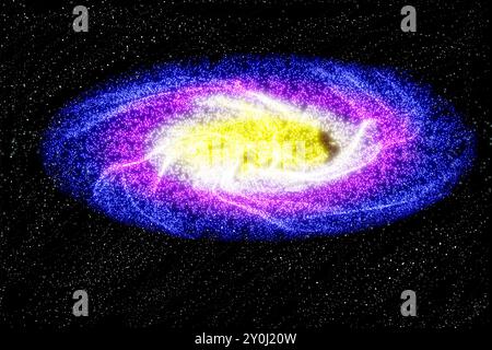 3d rendering of elliptical galaxy surrounded by dust, gas and stars bound by gravity Stock Photo