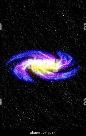 Spiral galaxy in space surrounded by gas, dust and stars  3d rendering the union thanks to gravity Stock Photo