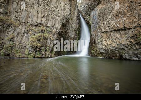 The beautiful Hawk Creek Falls northwest of Davenport Washington near the Spokane river meeting the Columbia River Stock Photo