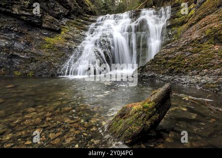 A close up of a clear stream at lower Sweetcreek Falls near Metaline, Washington Stock Photo