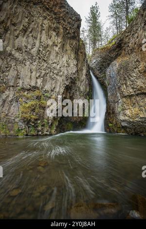 The beautiful Hawk Creek Falls northwest of Davenport Washington near the Spokane river meeting the Columbia River Stock Photo