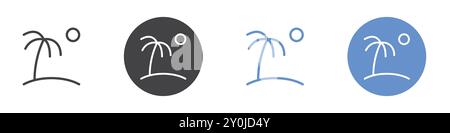 Beach icon Flat set in black and white color outline vector mark Stock Vector