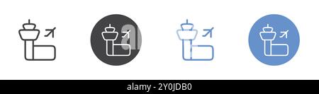 Airport icon Flat set in black and white color outline vector mark Stock Vector