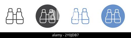 Binoculars icon Flat set in black and white color outline vector mark Stock Vector