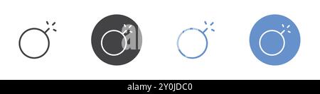 Bomb icon Flat set in black and white color outline vector mark Stock Vector