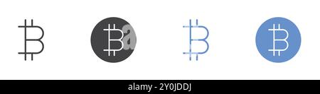 Bitcoin icon Flat set in black and white color outline vector mark Stock Vector