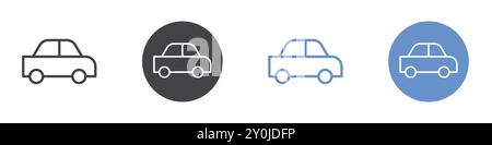 Car icon Flat set in black and white color outline vector mark Stock Vector