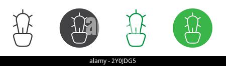 Cactus icon Flat set in black and white color outline vector mark Stock Vector