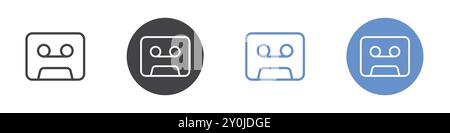 Cassette icon Flat set in black and white color outline vector mark Stock Vector