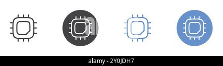 Chip icon Flat set in black and white color outline vector mark Stock Vector