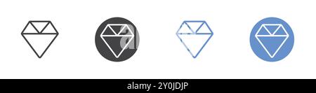 Diamond icon Flat set in black and white color outline vector mark Stock Vector