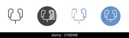 Earphones icon Flat set in black and white color outline vector mark Stock Vector