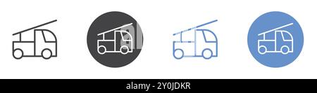 Fire truck icon Flat set in black and white color outline vector mark Stock Vector